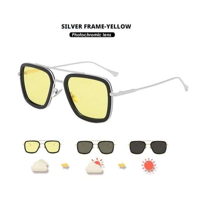 Špičková kvalita Tony Stark čtvercové fotochromatické polarizační pánské brýle Steampunk pro řidiče SS_1005001949391424 1