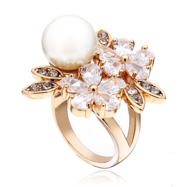 Ozdobný prsten s květinami a perlou 1