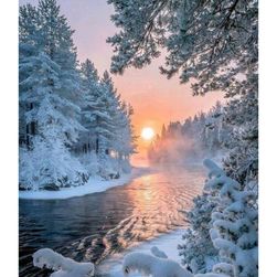 Зимен пейзаж - картина от мъниста