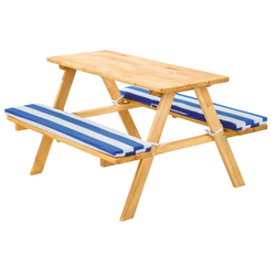 Детска пейка за пикник с подложка - синьо/бяло ZO_403244