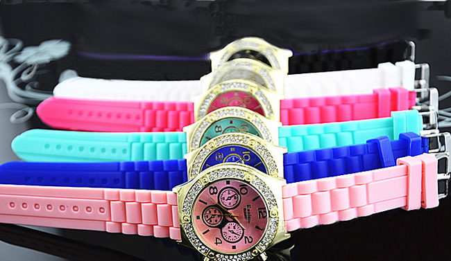 Silikonowy zegarek GENEVA z błyszczącymi kamyczkami - oferujemy 7 kolorów 1