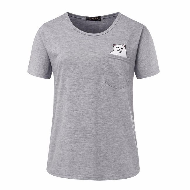 Koszulka unisex z kotem w kieszonce - 6 kolorów 1