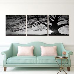 Slika s sončnim zahodom in drevesom - 3 kosi