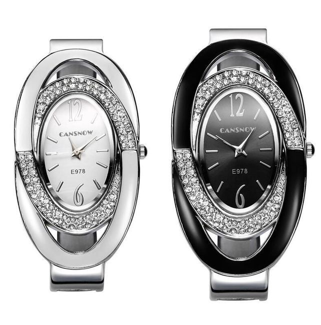 Dámské kovové hodinky s oválným ciferníkem a kamínky 1