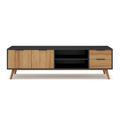 Černý/přírodní TV stolek z borovicového dřeva 180x53 cm Lavis – ZO_269402