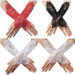 Saténovo-krajkové plesové rukavičky ve 4 barvách
