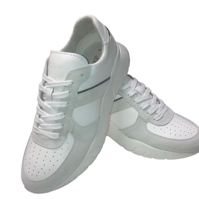 Sneakersy męskie - białe ze skórzanymi zdobieniami, Rozmiary obuwia: ZO_c543bd28-7493-11ee-bbb0-8e8950a68e28 1
