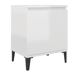 Noční stolek s kovovými nohami bílý s vysokým leskem 40x30x50cm ZO_805845-A