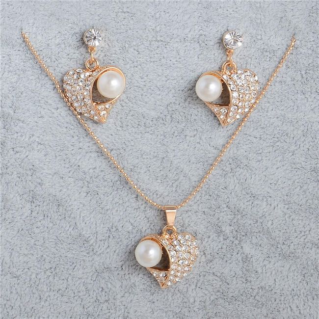 Sada šperků - motiv srdíčka s umělou perlou 1