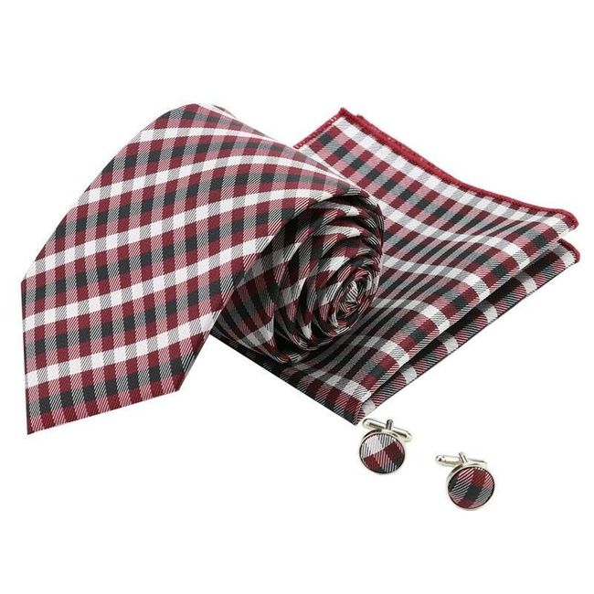 Pánska kravata s manžetovými gombíkmi a vreckovkou 1