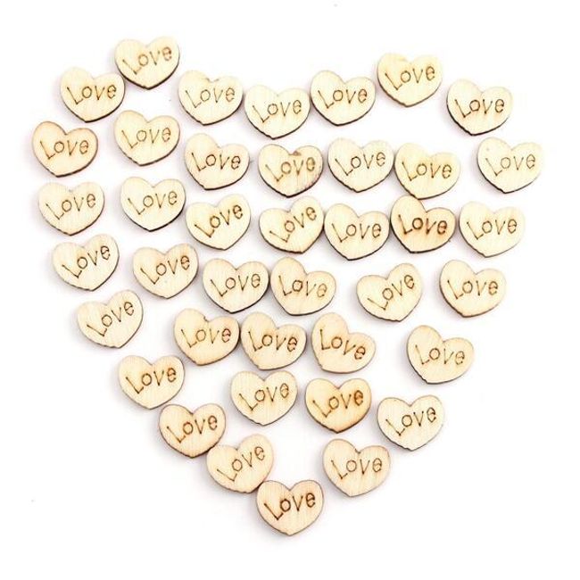 50 de bucăți de inimi din lemn cu inscripția Love 1
