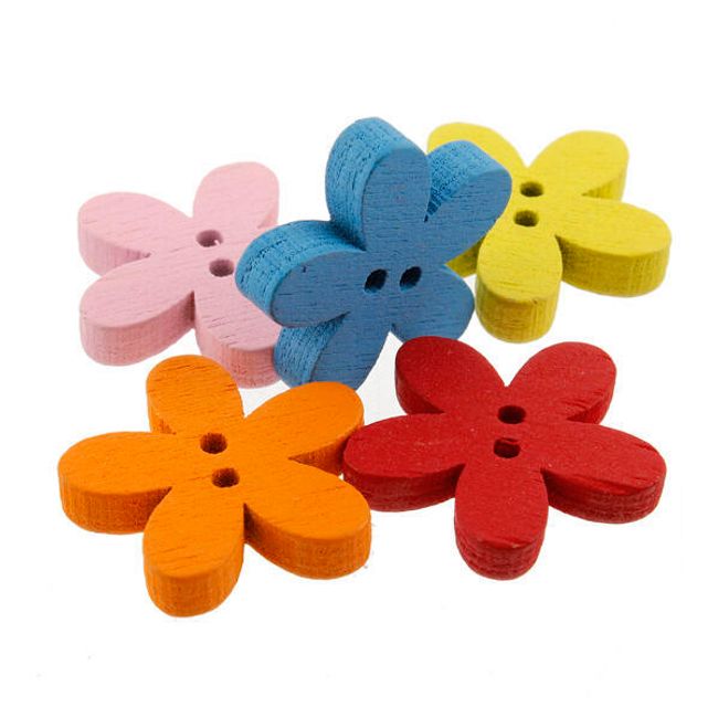 Цветни дървени копчета с цветя - 100 бр 1