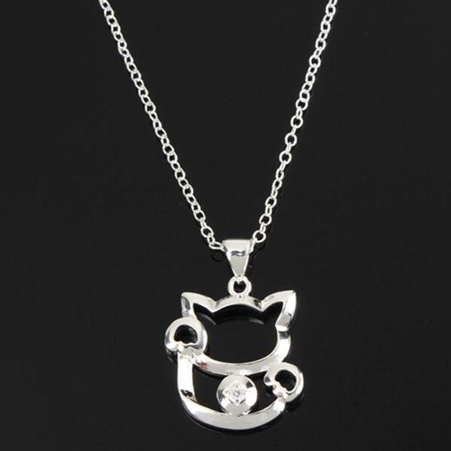 Roztomilý náhrdelník s kočičkou - stříbrná barva 1