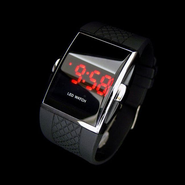 Zegarek cyfrowy z silikonowym paskiem - czarny 1