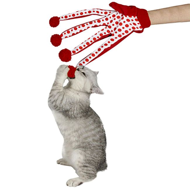 Ръкавици с помпони за игра с котка - червени 1