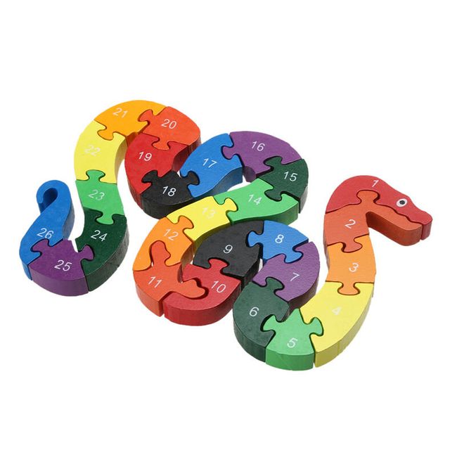 Puzzle cu numere din lemn pentru copii sub forma unui șarpe 1