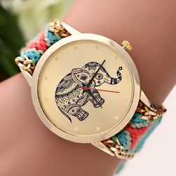 Zegarek z słoniem i plecionym paskiem