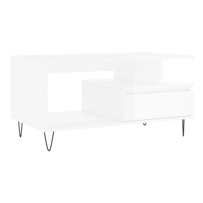 Kávézóasztal fényes fehér 90x49x45 cm kompozit fa ZO_831022-A 1