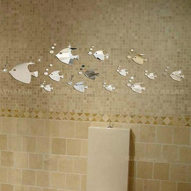 Zrcadlová dekorace do koupelny - Hejno rybiček 1
