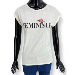 Ženska majica s kratkimi rokavi, ETAM, bele barve, z napisi in vezenjem, velikosti XS - XXL: ZO_82c92252-b41e-11ed-9d7b-4a3f42c5eb17