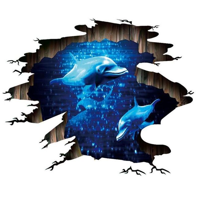 3Д стикер за стена - Делфини в нощна светлина 1