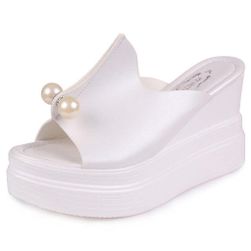 Sandały damskie ze sztucznymi perłami - 4 kolory Biały - 36, Rozmiary butów: ZO_227466-37