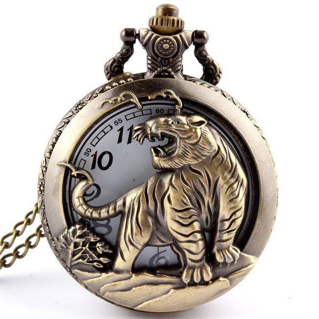 Retro vreckové hodinky s motívom tigra 1