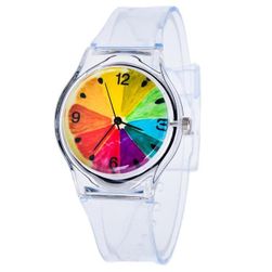 Przezroczysty zegarek z kolorowymi motywami