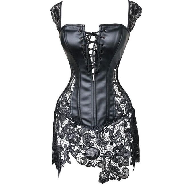 Corset gotic cu dantelă și șireturi - 2 culori 1