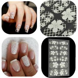 Стикери за нокти в дизайн на бяла дантела и цветя