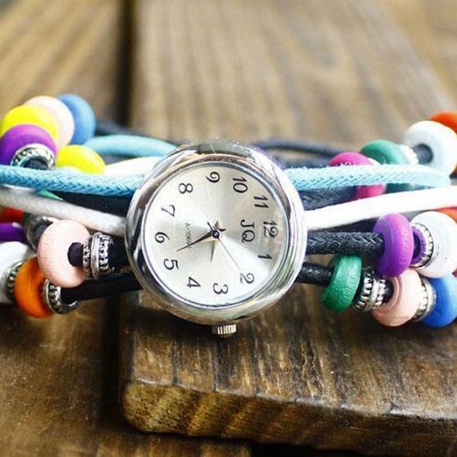 Náramkové hodinky s dřevěnými pestrobarevnými korálky 1