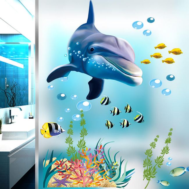Samolepka na zeď - podmořský svět s delfínem 1