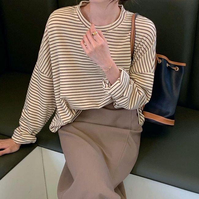 Črtaste majice ženske Elegantna Elegantna Enostavno dolg rokav Pomlad padec osnovne Gospe Top All-match OL korejski trendovski Teens Tee oblačila SS_1005003344650990 1