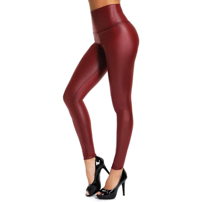 Női magas derekú szintetikus bőr leggings, bordó, XS - XXL méretek: ZO_de00b9dc-c5a7-11ee-924f-2a605b7d1c2f 1