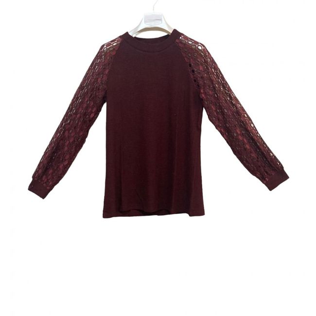Дамска елегантна блуза с дантелени ръкави - бордо, Размери XS - XXL: ZO_6d48ceac-fa0d-11ed-b099-9e5903748bbe 1