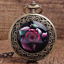 Kieszonkowy zegarek cebulowy z czerwoną różą