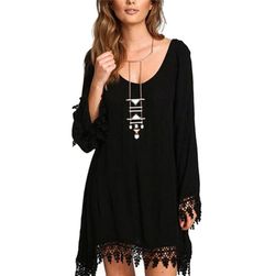 Bohemian czarna mini sukienka z koronką - różne rozmiary