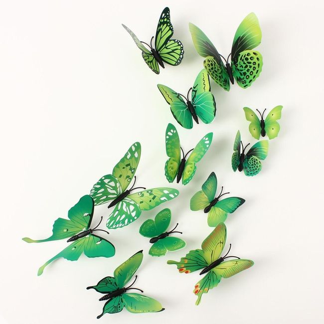 12 kusů 3D motýlků v zelené barvě 1