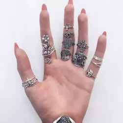 Tocona 14pcs/Set Vintage Antique Silver Color Ring pentru femei Rose Sunflowers Crucea Geometric Bohemia Bijuterii 4кольцо 6391 SS_32895042532