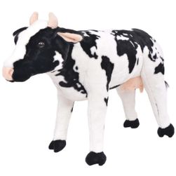 Стояща плюшена играчка крава в черно и бяло XXL ZO_91342-A