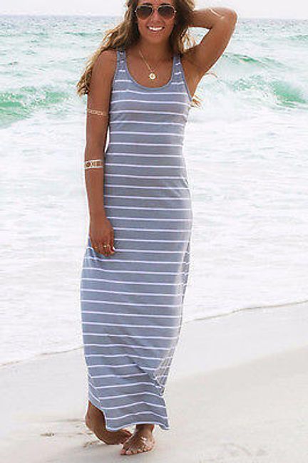 Обикновена плажна макси рокля на райета - 3 цвята/размери 2 - 6 1