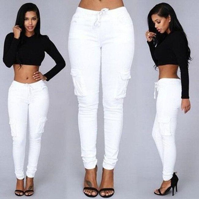 Ženske hlače s džepovima na bedrima Bijele, veličine XS - XXL: ZO_222000-XL-BLACK 1