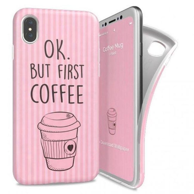 Husa pentru iPhone X, "OK. DAR PRIMA CAFEA", roz ZO_B1M-04726 1