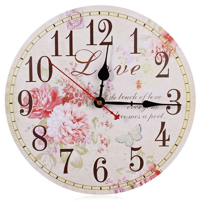 Stenska ura iz lesa s cvetjem 1