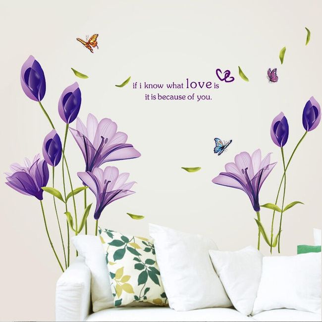 Naklejka na ścianę - fioletowe kwiaty 1