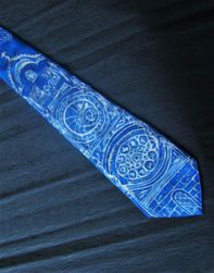 Kézzel festett selyem nyakkendő Blue Astronomical Clock