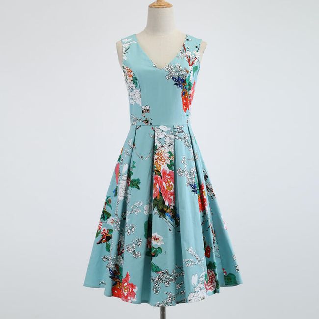 Tyrkysové šaty s květinovým motivem - Velikost č. 6 1