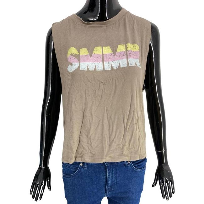 Dámské tričko bez rukávů, SADIE & SAGE, khaki barva, nápisem, Velikosti XS - XXL: ZO_113696-S 1