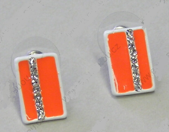 Obdélníkové náušnice s kamínkovým proužkem - oranžová 1