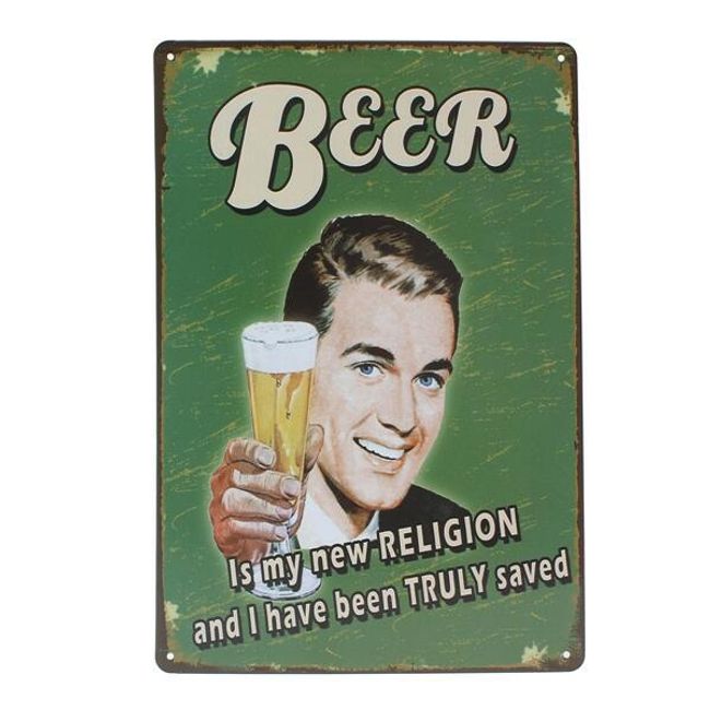 Blaszany zielony retro znak piwa 1
